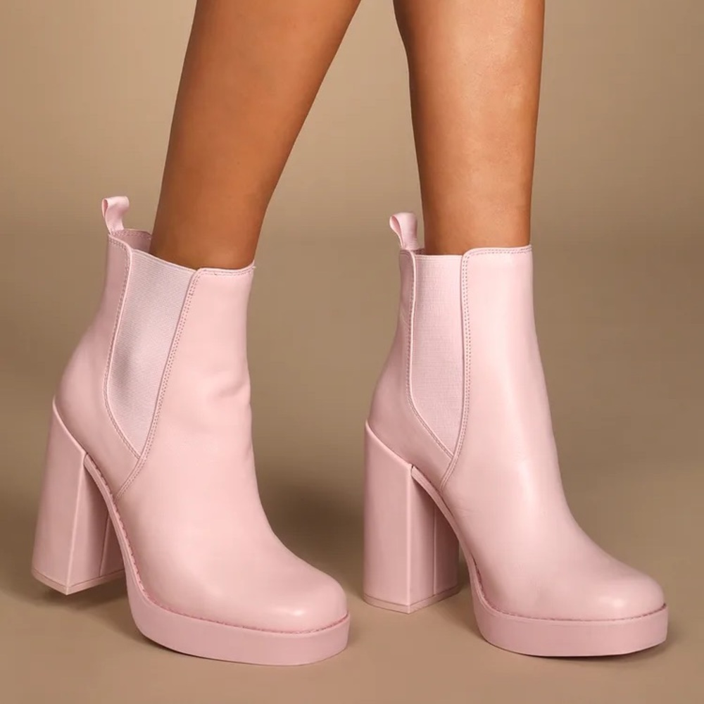 Steve Madden Triple Pink Leather chunky heel boots size 7